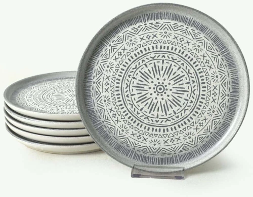 Πιάτο Γλυκού (Σετ 6Τμχ) 275KRM2163 22cm White-Grey Hermia Κεραμικό