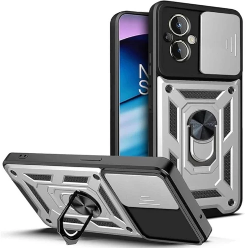 Θήκη Realme C67 4G Bodycell Armor Slide Ανθεκτική με Κάλυμμα για την Κάμερα & Μεταλλικό Ring Holder - Silver (5206015082498)