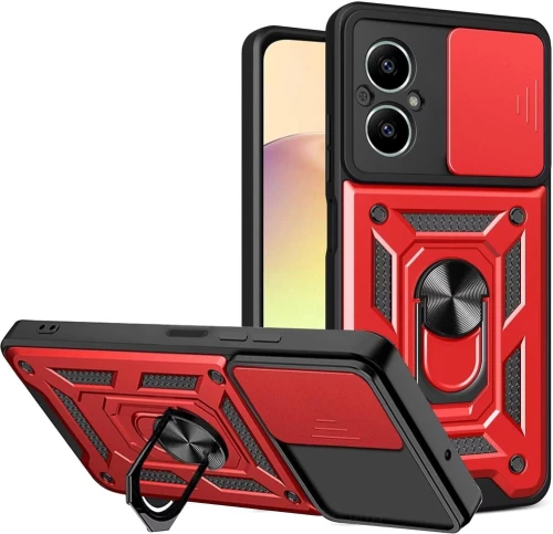 Θήκη Realme C67 4G Bodycell Armor Slide Ανθεκτική με Κάλυμμα για την Κάμερα & Μεταλλικό Ring Holder - Red (5206015082481)