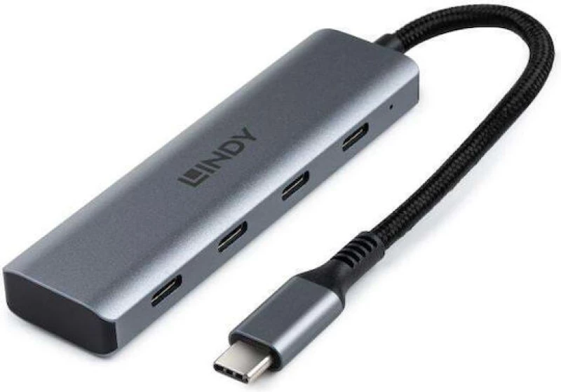 Lindy LY-43414 Hub 4 Θυρών με σύνδεση USB-C Γκρι