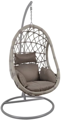 MACAN Κρεμαστή Πολυθρόνα, Wicker Grey, Μέταλλο Βαφή Γκρι, Μαξιλάρι Cappuccino