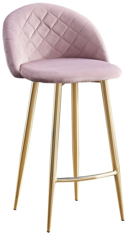 BELLA Σκαμπό BAR με Πλάτη, Βάση Χρώμιο Χρυσό, Ύφασμα Velure Απόχρωση Dirty Pink