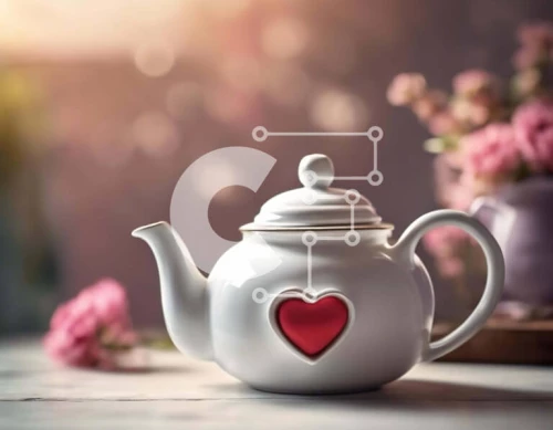 Intra Συλλεκτικό Ξύλινο Παζλ Plywood  4mm - Λευκή τσαγιέρα με κόκκινες καρδιές Σε Ξύλινο Κουτί - Διαστάσεις: 10x10 cm – 25 κομμάτια