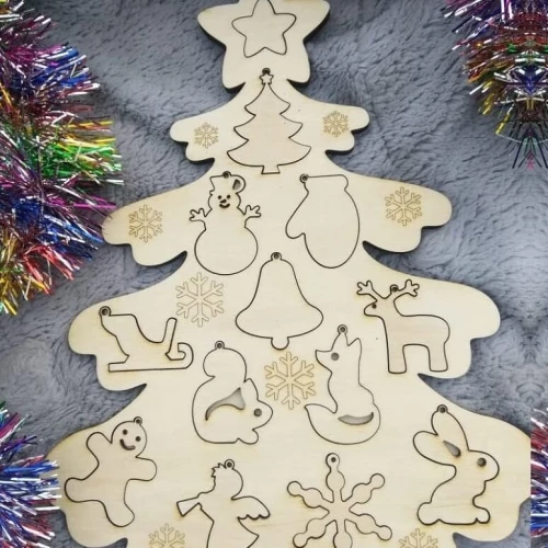 Intra απο ξύλο plywood 3mm-4mm πάχος – Πίνακας παζλ Διάφορων σχημάτων Ανάπτυξη ξύλου χριστουγεννιάτικου δέντρου ευφυΐας 35x40 cm INTRAVECTRY-MY548683