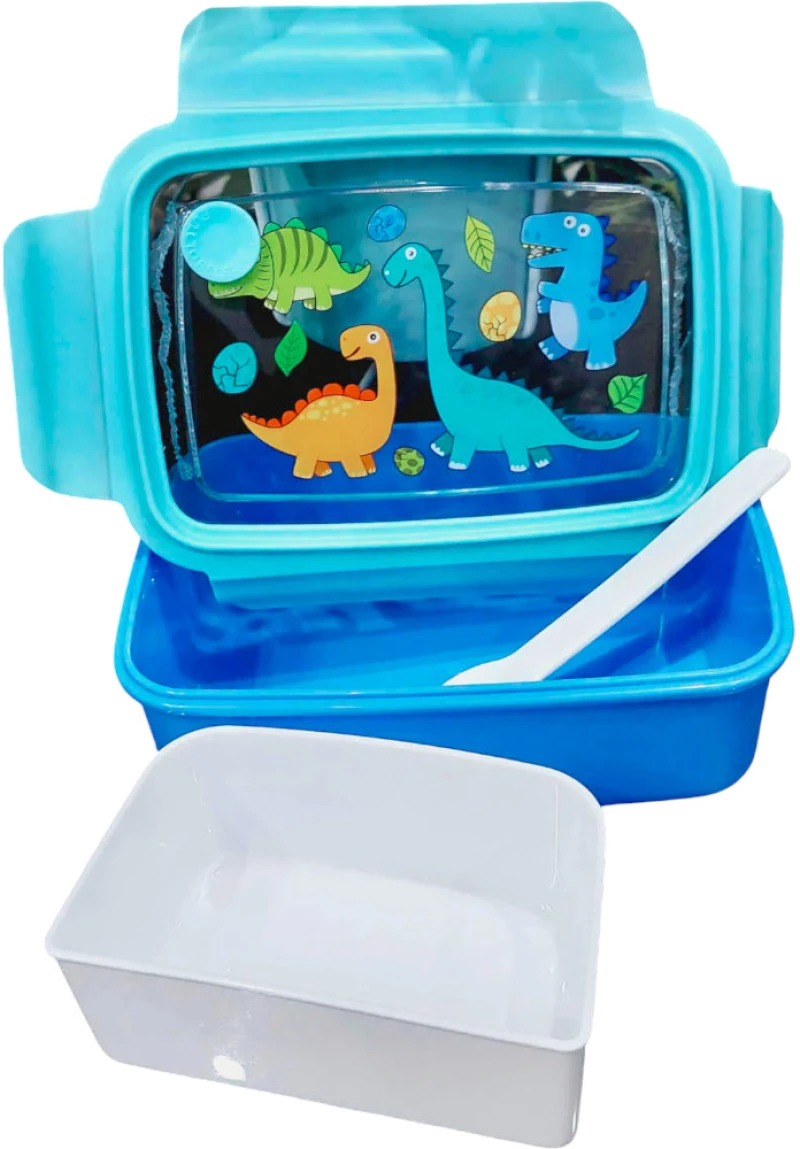 Light Blue Dinosaurs, Παιδικό Φαγητοδοχείο 880ml. με χώρισμα & σπαστό spork