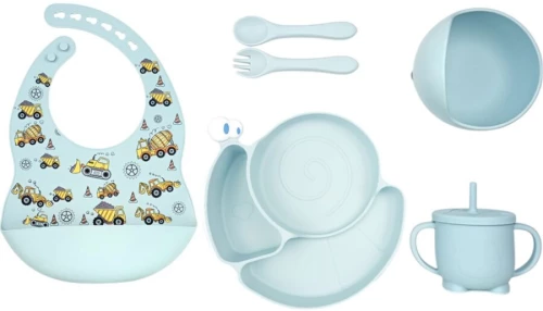 Light Blue Snail & Trucks, Πλήρες σετ φαγητού σιλικόνης 6τμχ, Queen Mother