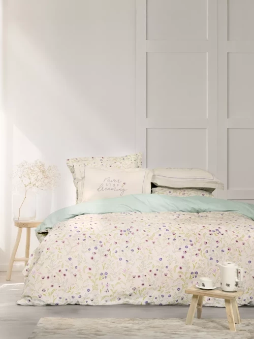 Σετ Σεντόνια Dream Garden Μπεζ, Πράσινο Μονά με λάστιχο (1 x 100x200+32 + 1 x 170x260 + 1 Μαξιλαροθήκη Oxford 4 πλευρών 52x72+5)