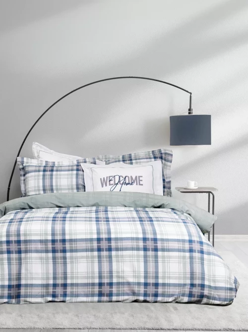 Σετ Σεντόνια Welcome Μπλε, Γκρι Υπέρδιπλα λάστιχο (1 x 160x200+32 + 1 x 240x260 + 2 Μαξιλαροθήκες Oxford 4 πλευρών 52x72+5)