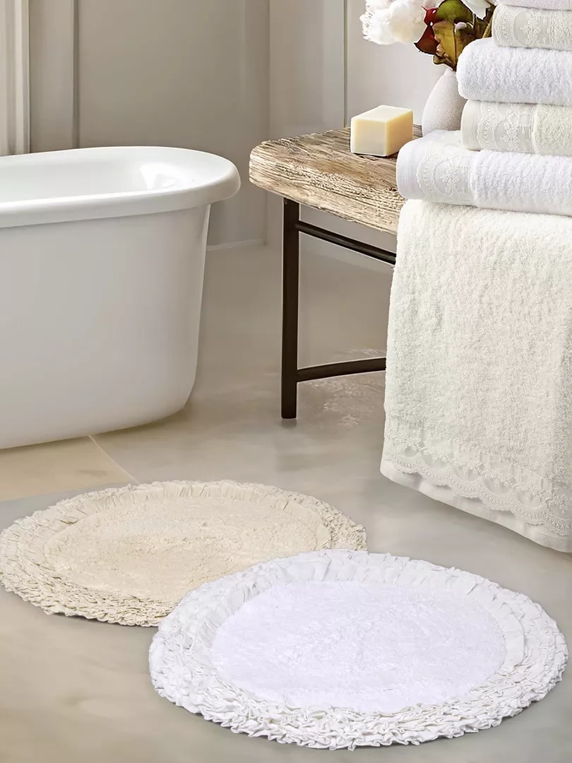 Στρογγυλό Πατάκι Μπάνιου Eden - Off White Εκρού Στρογγυλό Πατάκι 60 εκατοστών