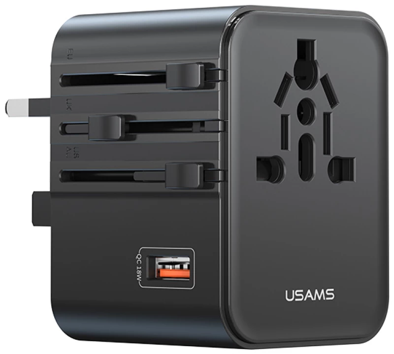 USAMS φορτιστής/αντάπτορας πρίζας CC309, USB & 2x USB-C, universal, 25W, μαύρος