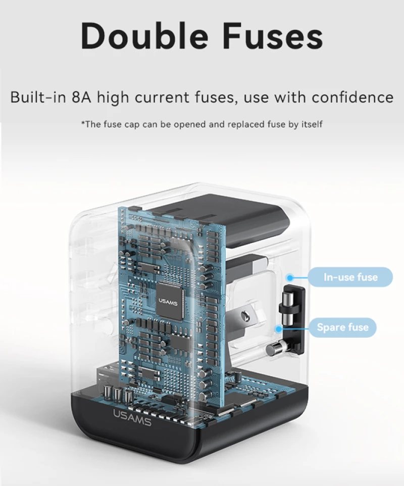 USAMS φορτιστής/αντάπτορας πρίζας CC309, USB & 2x USB-C, universal, 25W, μαύρος