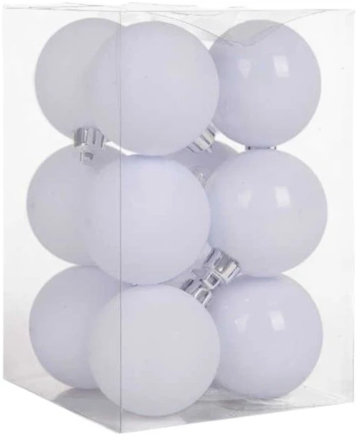 Σετ Χριστουγεννιάτικες μπάλες - 8cm - 12pcs - 326062 - White