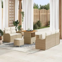 vidaXL Σετ Καναπέ Κήπου με μαξιλάρι με αποθήκευση 8 pcs Μπεζ και Κρέμα
