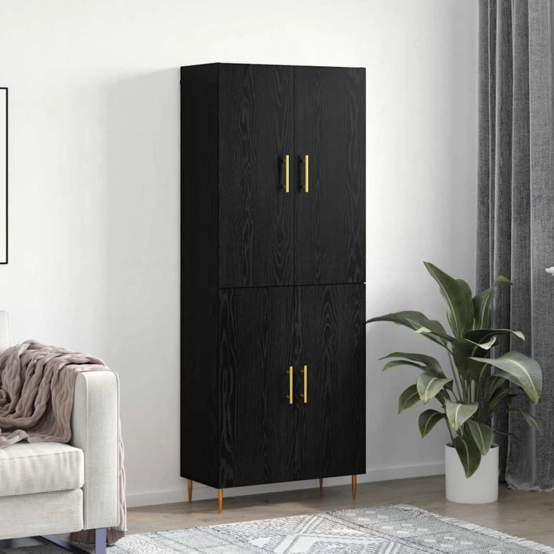 vidaXL Highboard Μαύρη δρυς 69,5 x 34 x 180 εκ. Επεξεργασμένο ξύλο