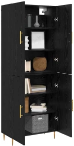 vidaXL Highboard Μαύρη δρυς 69,5 x 34 x 180 εκ. Επεξεργασμένο ξύλο