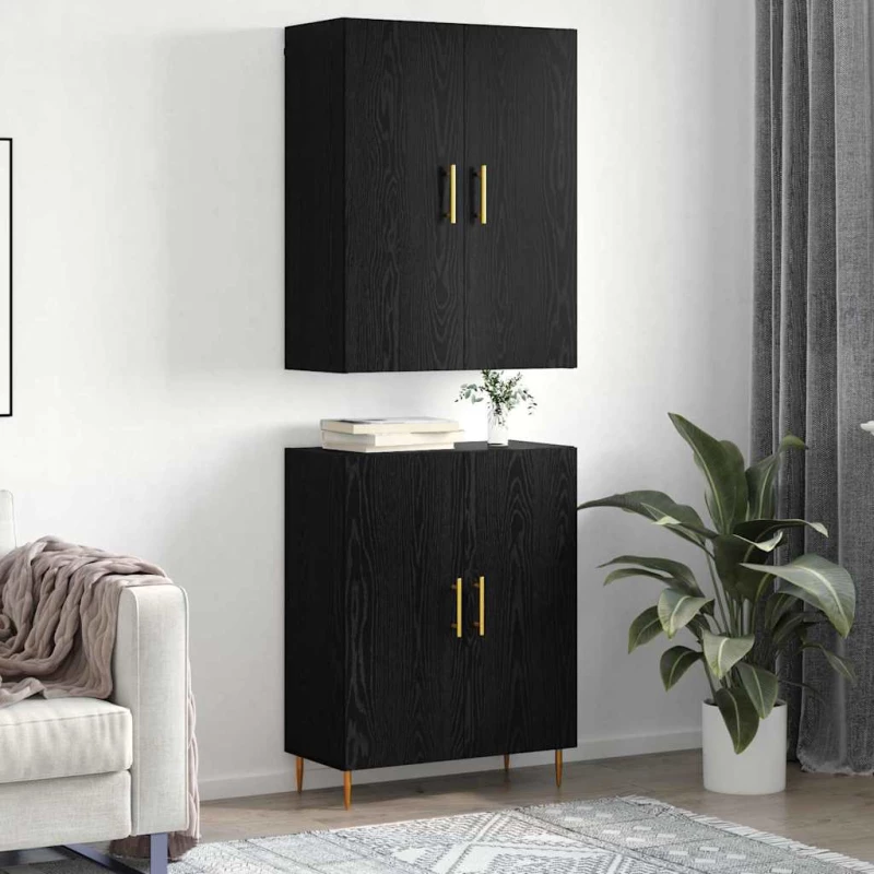 vidaXL Highboard Μαύρη δρυς 69,5 x 34 x 180 εκ. Επεξεργασμένο ξύλο