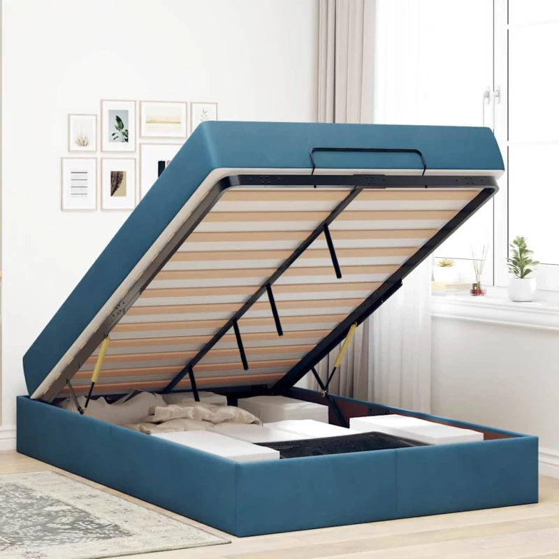 vidaXL Σκελετός Κρεβατιού με στρώμα Μπλε 120 x 190 cm Βελούδο