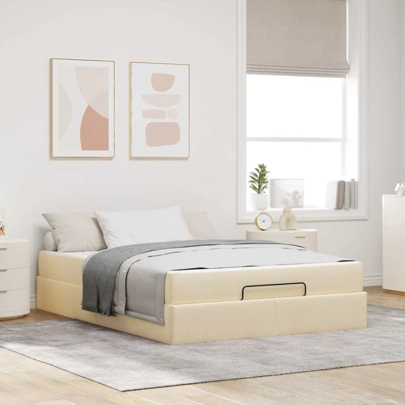 vidaXL Σκελετός Κρεβατιού με στρώμα Κρεμ 140 x 190 cm ύφασμα