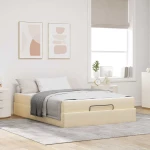 vidaXL Σκελετός Κρεβατιού με στρώμα Κρεμ 140 x 190 cm ύφασμα
