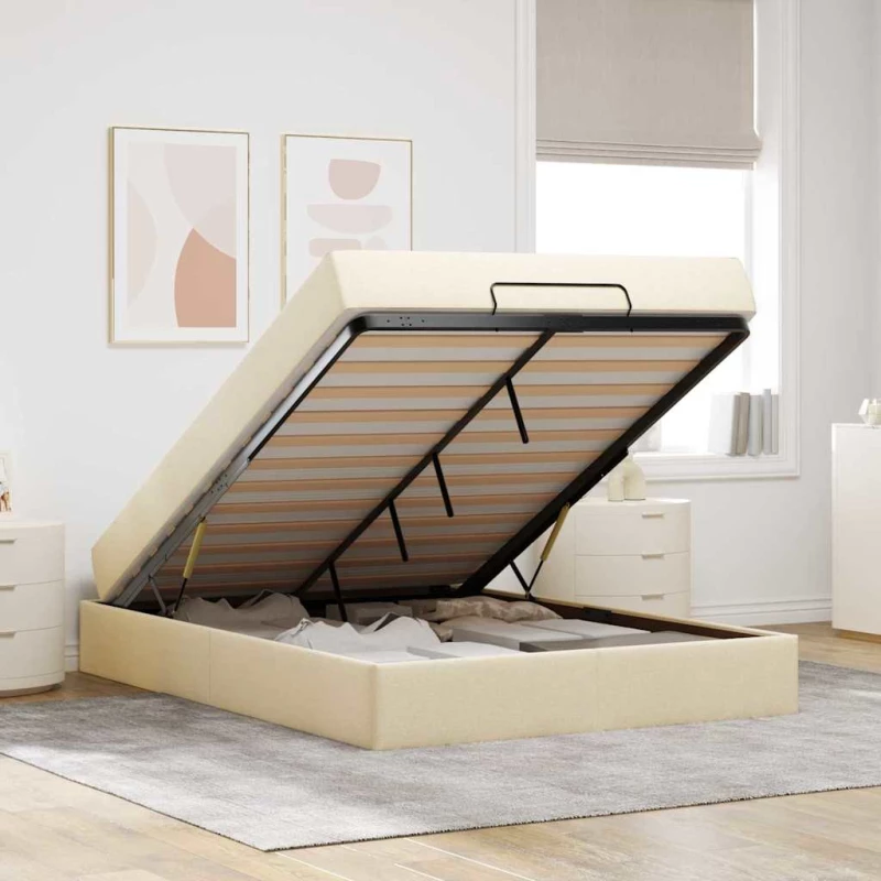 vidaXL Σκελετός Κρεβατιού με στρώμα Κρεμ 140 x 190 cm ύφασμα