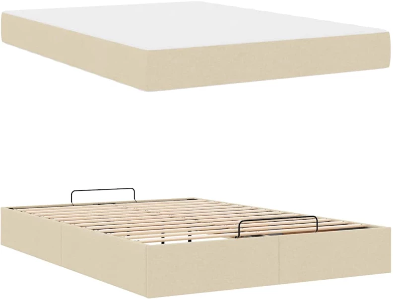 vidaXL Σκελετός Κρεβατιού με στρώμα Κρεμ 140 x 190 cm ύφασμα