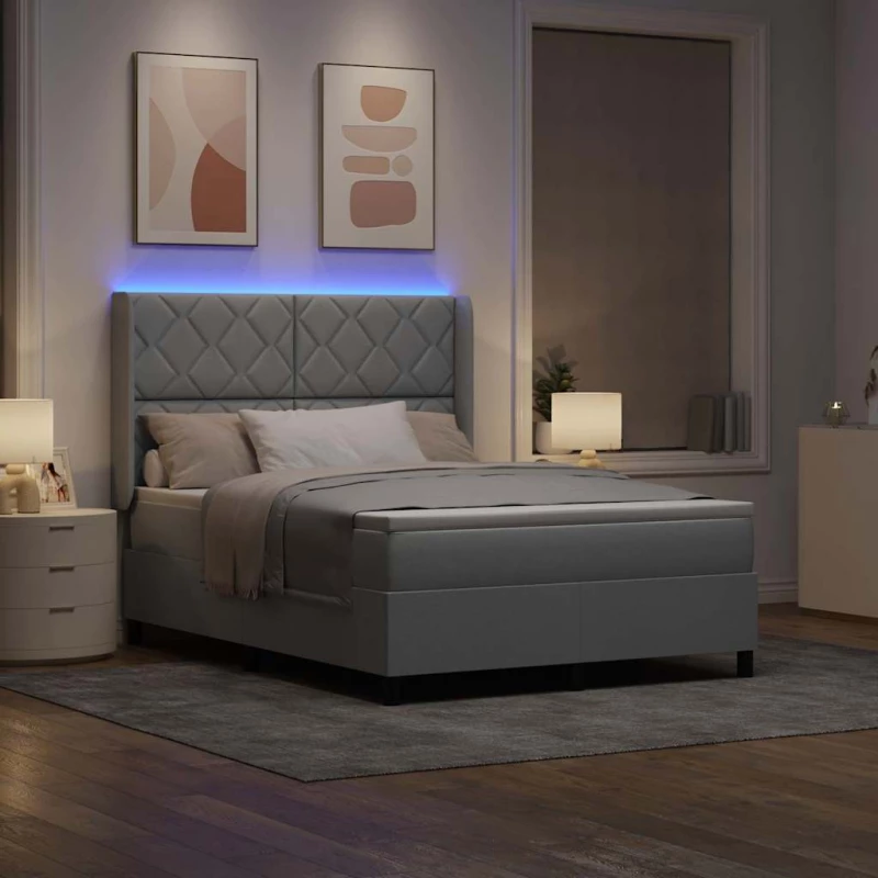 vidaXL LED Κρεβάτι με βάθρο με στρώμα Ανοιχτό γκρι 140 x 190 cm ύφασμα