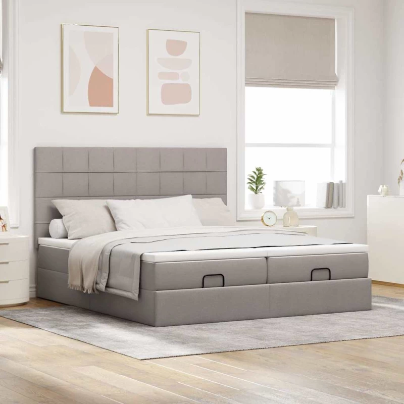 vidaXL Οθωμανικό κρεβάτι με στρώματα Taupe 160x200cm ύφασμα