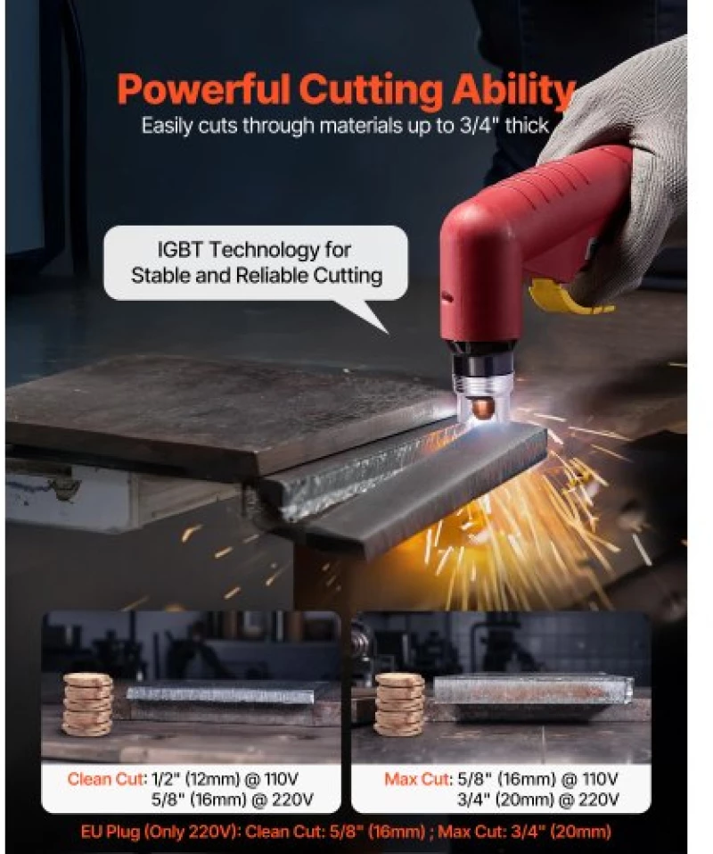 VEVOR Plasma Cutter, 65A Non-Touch Pilot Arc Plasma Cutting Machine Non-High Frequency - with 2T/4T Function & Adjustable PT Time, Digital Display IGBT Inverter for Home Repairs, Workshops