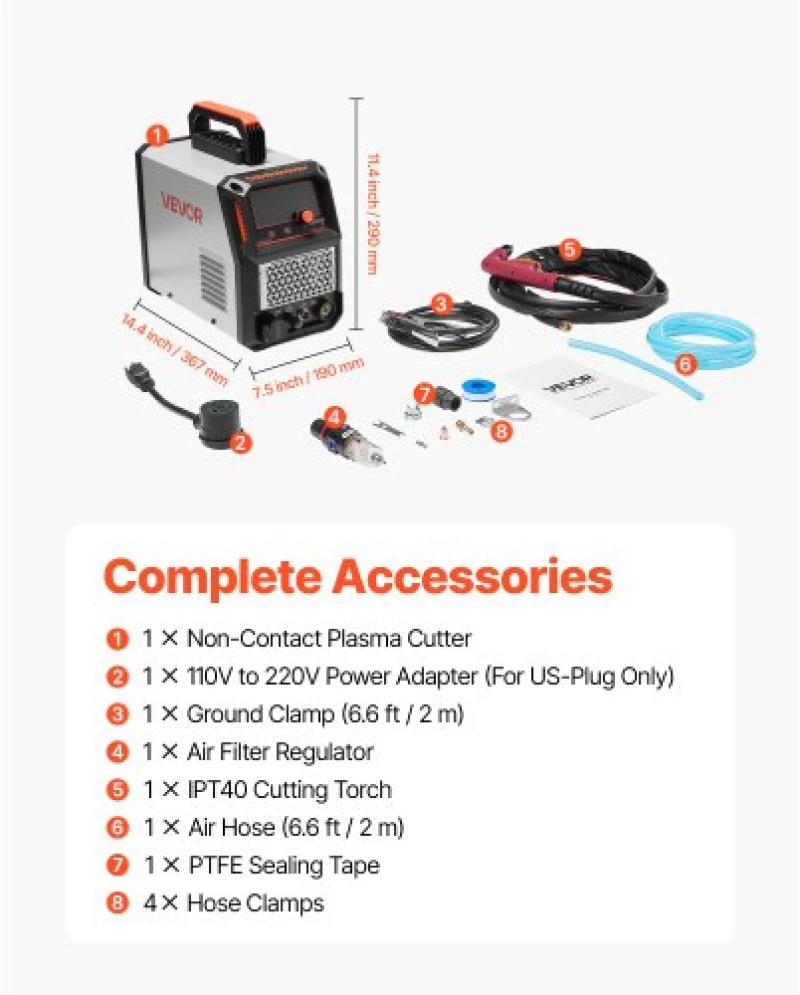 VEVOR Plasma Cutter, 65A Non-Touch Pilot Arc Plasma Cutting Machine Non-High Frequency - with 2T/4T Function & Adjustable PT Time, Digital Display IGBT Inverter for Home Repairs, Workshops
