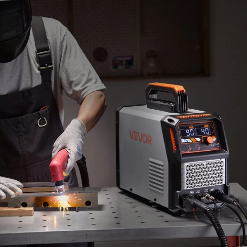 VEVOR Plasma Cutter, 65A Non-Touch Pilot Arc Plasma Cutting Machine Non-High Frequency - with 2T/4T Function & Adjustable PT Time, Digital Display IGBT Inverter for Home Repairs, Workshops