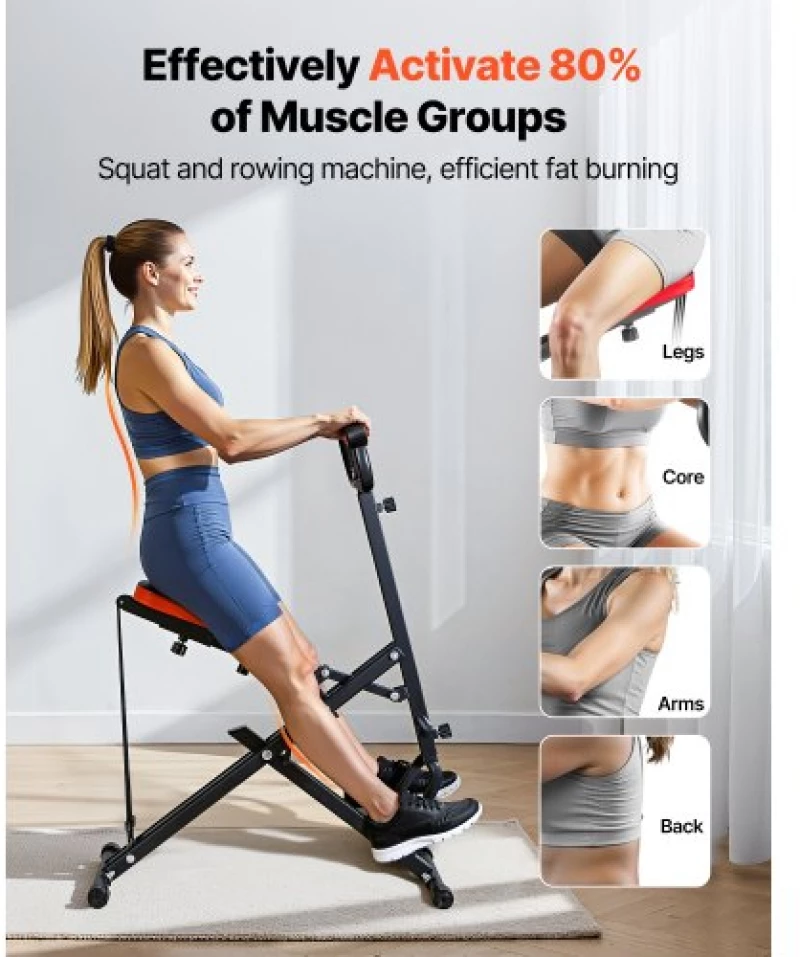 VEVOR Squat Machine, Deep Squat Rowing Machine for Home, Easy Setup & Foldable Exercise Equipment, Glute Trainer Machine with 2 High-Strength Resistance Bands, Glutes & Leg Home Workout Machine, Black