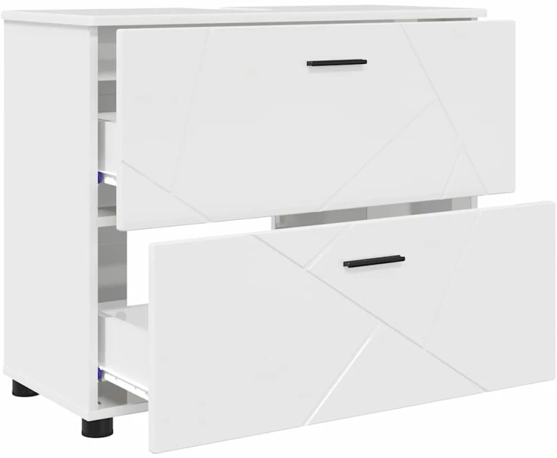 vidaXL Σετ Επίπλων Μπάνιου με συρτάρι 3 pcs Υψηλής γυαλάδας λευκό