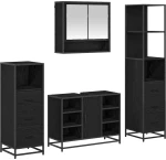 vidaXL Σετ Επίπλων Μπάνιου με ράφι 4 pcs Μαύρη Οξυά Επεξεργασμένο ξύλο