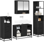 vidaXL Σετ Επίπλων Μπάνιου με ράφι 4 pcs Μαύρη Οξυά Επεξεργασμένο ξύλο