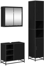 vidaXL Σετ Επίπλων Μπάνιου με ράφι 3 pcs Μαύρη Οξυά Επεξεργασμένο ξύλο