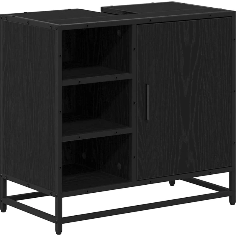 vidaXL Σετ Επίπλων Μπάνιου με ράφι 3 pcs Μαύρη Οξυά Επεξεργασμένο ξύλο
