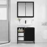 vidaXL Σετ Επίπλων Μπάνιου με ράφι 2 pcs Μαύρη Οξυά Επεξεργασμένο ξύλο