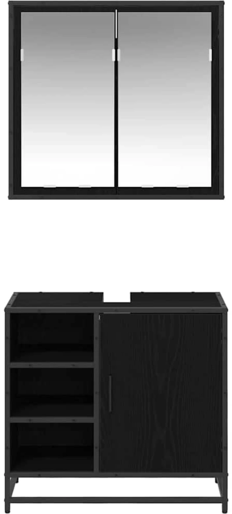 vidaXL Σετ Επίπλων Μπάνιου με ράφι 2 pcs Μαύρη Οξυά Επεξεργασμένο ξύλο