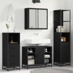 vidaXL Σετ Επίπλων Μπάνιου με ράφι 3 pcs Μαύρη Οξυά Επεξεργασμένο ξύλο