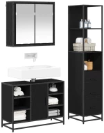 vidaXL Σετ Επίπλων Μπάνιου με ράφι 3 pcs Μαύρη Οξυά Επεξεργασμένο ξύλο
