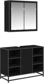 vidaXL Σετ Επίπλων Μπάνιου με ράφι 2 pcs Μαύρη Οξυά Επεξεργασμένο ξύλο