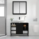 vidaXL Σετ Επίπλων Μπάνιου με ράφι 2 pcs Μαύρη Οξυά Επεξεργασμένο ξύλο