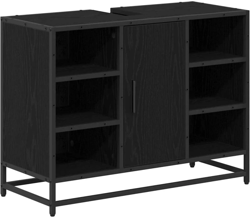 vidaXL Σετ Επίπλων Μπάνιου με ράφι 2 pcs Μαύρη Οξυά Επεξεργασμένο ξύλο