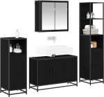 vidaXL Σετ Επίπλων Μπάνιου με ράφι 4 pcs Μαύρη Οξυά Επεξεργασμένο ξύλο