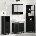 vidaXL Σετ Επίπλων Μπάνιου με ράφι 4 pcs Μαύρη Οξυά Επεξεργασμένο ξύλο