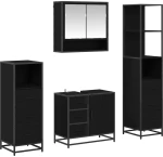 vidaXL Σετ Επίπλων Μπάνιου με ράφι 4 pcs Μαύρη Οξυά Επεξεργασμένο ξύλο