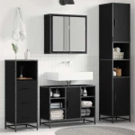 vidaXL Σετ Επίπλων Μπάνιου με ράφι 3 pcs Μαύρη Οξυά Επεξεργασμένο ξύλο