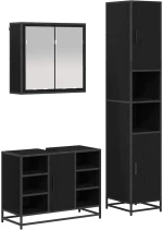 vidaXL Σετ Επίπλων Μπάνιου με ράφι 3 pcs Μαύρη Οξυά Επεξεργασμένο ξύλο