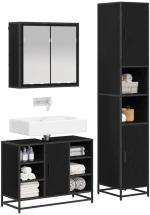 vidaXL Σετ Επίπλων Μπάνιου με ράφι 3 pcs Μαύρη Οξυά Επεξεργασμένο ξύλο