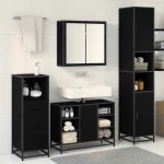 vidaXL Σετ Επίπλων Μπάνιου με ράφι 3 pcs Μαύρη Οξυά Επεξεργασμένο ξύλο